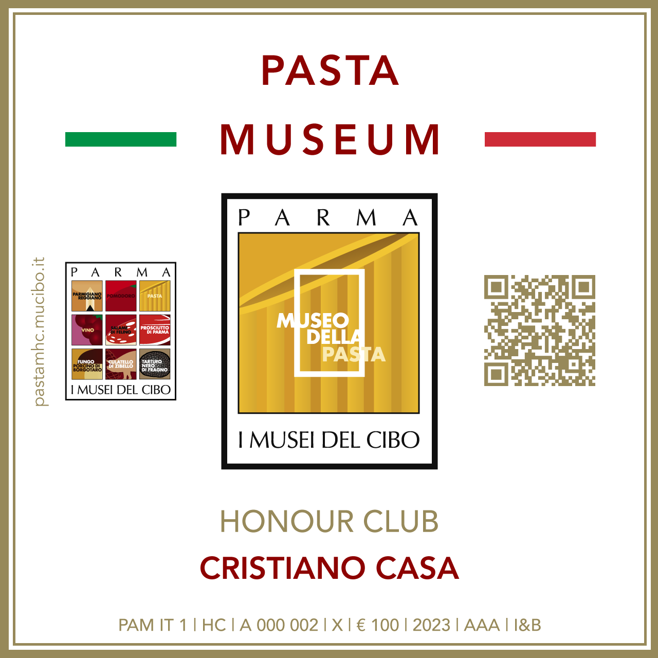 Pasta Museum Honour Club - Token Id A 000 002 - CRISTIANO CASA