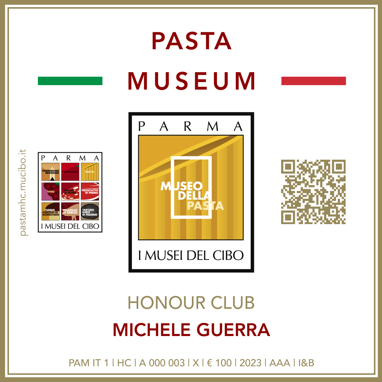 Pasta Museum Honour Club - Token Id A 000 003 - MICHELE GUERRA
